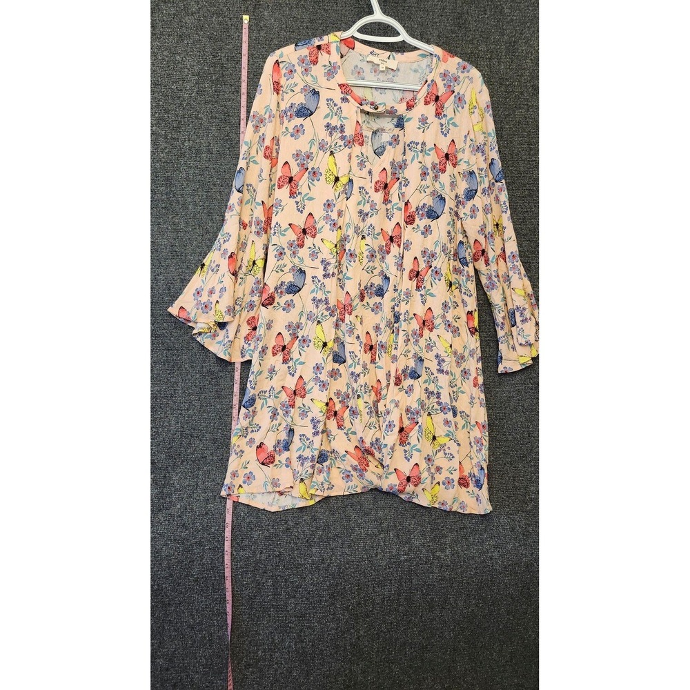 Entro Blouse Womens M Multicolor Butterfly Floral 3/4 Bell Sleeve Tunic Top Boho
